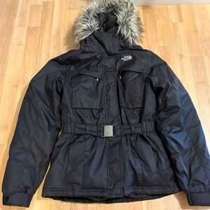 The North Face Hyvent Black Parka with Faux Fur Hood